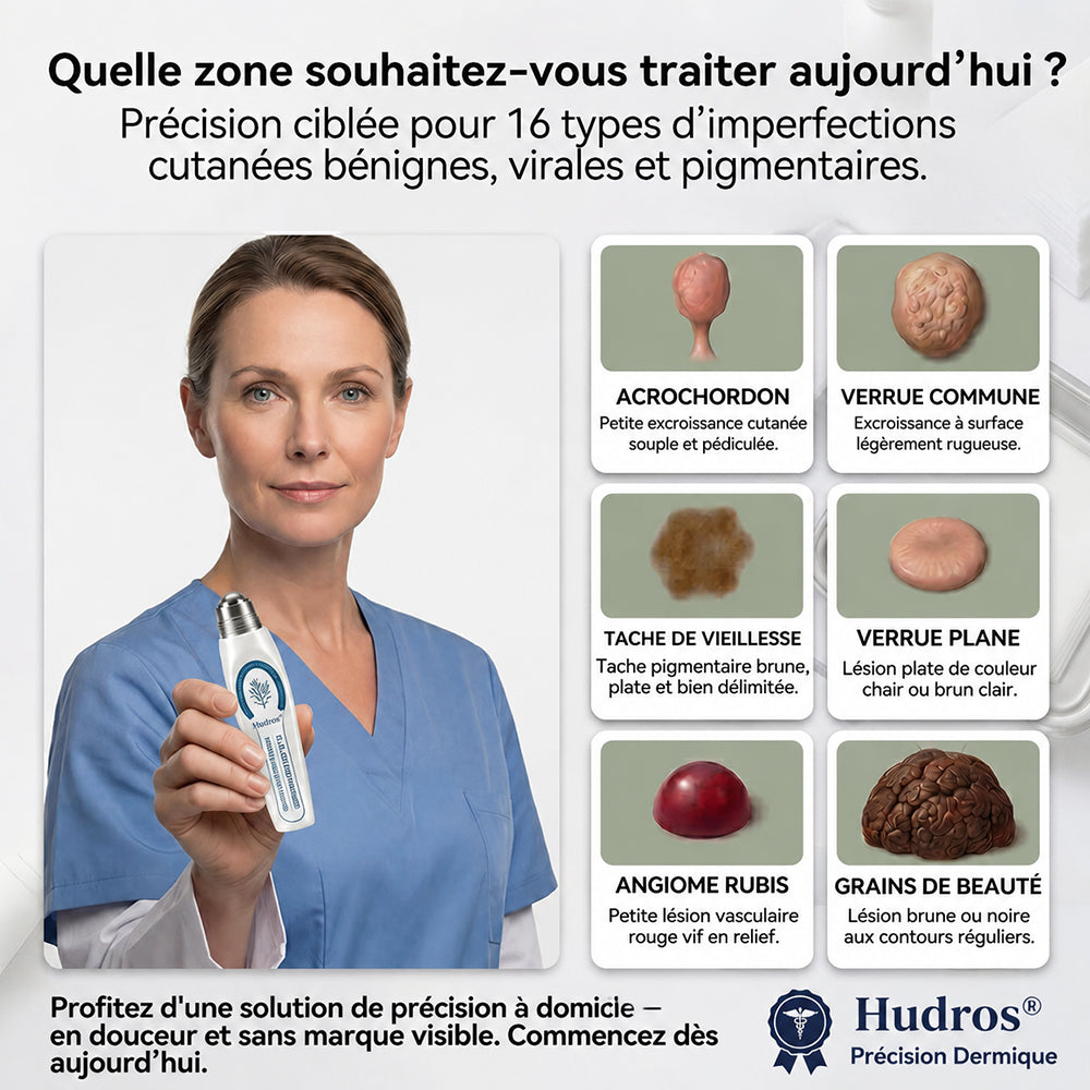 Boutique officielle de la marque🔥 | Hudros® 7 Jours Effaceur de taches et d’excroissances cutanées (Zéro douleur, zéro cicatrice – Roller)