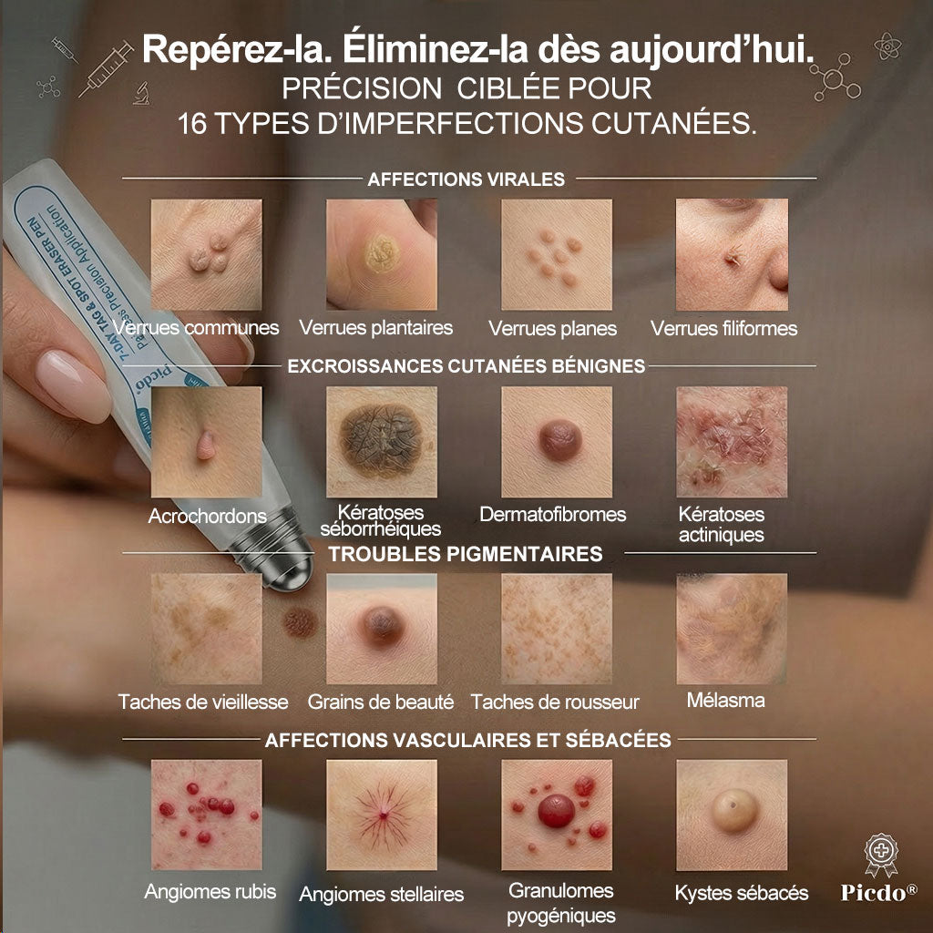 Boutique officielle de la marque |🩹𝐏i𝐜𝐝o® 7 Jours Effaceur de taches et d’excroissances cutanées(Zéro douleur, zéro cicatrice – Roller)👍