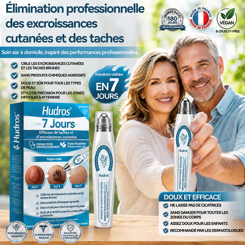 Boutique officielle de la marque🔥 | Hudros® 7 Jours Effaceur de taches et d’excroissances cutanées (Zéro douleur, zéro cicatrice – Roller)