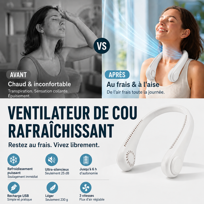 🇫🇷Dernier jour – 80 % de réduction 🔥 🍃 Ventilateur de cou portable sans pales – Refroidissement silencieux à 360° pour l’été, les voyages et les activités en plein air
